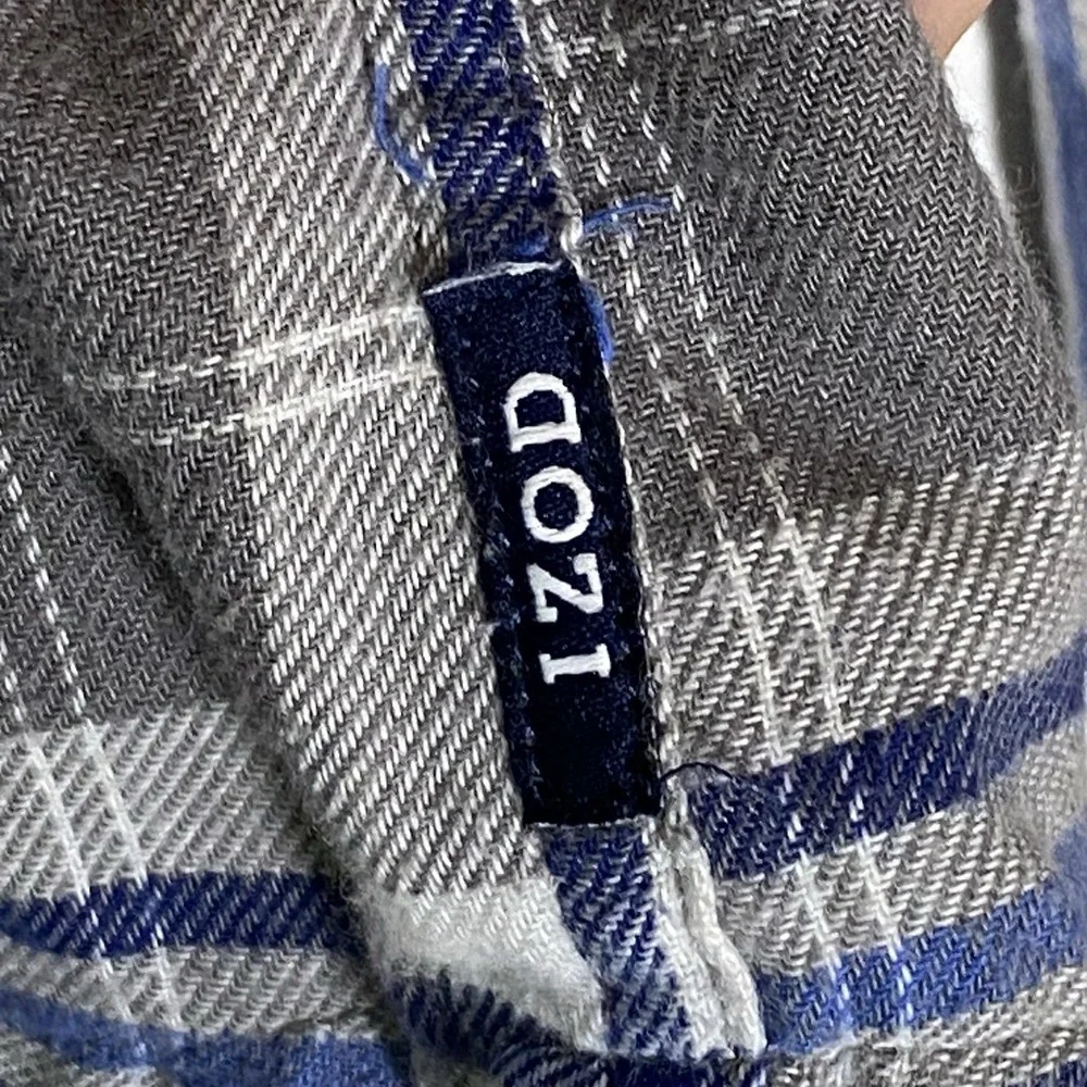 Izod Shirt Mens 2XL Gray Blue Plaid Button Down Casual Cotton Pocket Classic